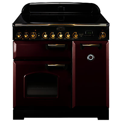 Rangemaster Classic Deluxe 90 Electric Range Cooker, Cranberry/Brass Trim